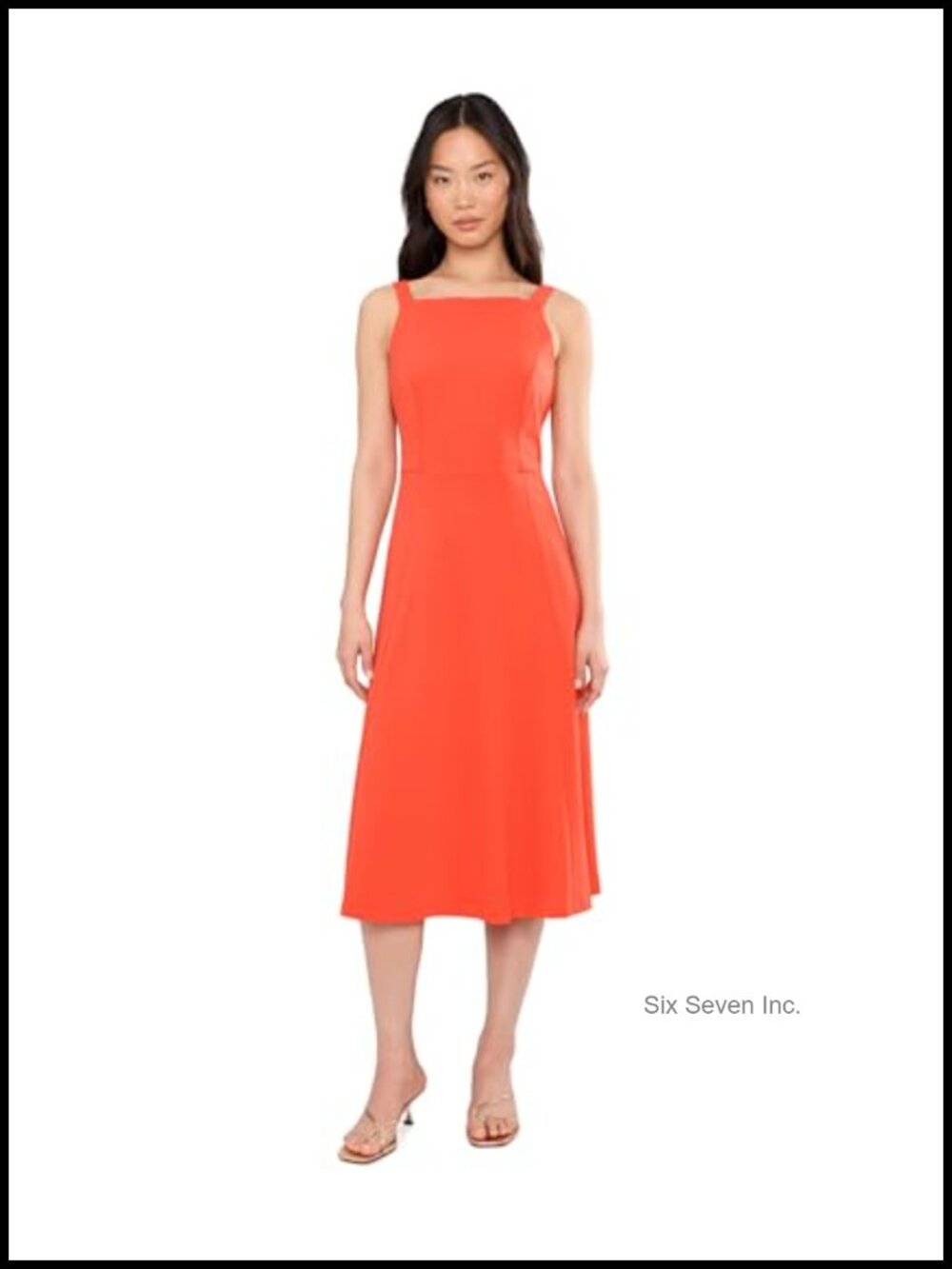 Scuba Crepe Square Neck A-Line Dress Sleeveless Zipper Back